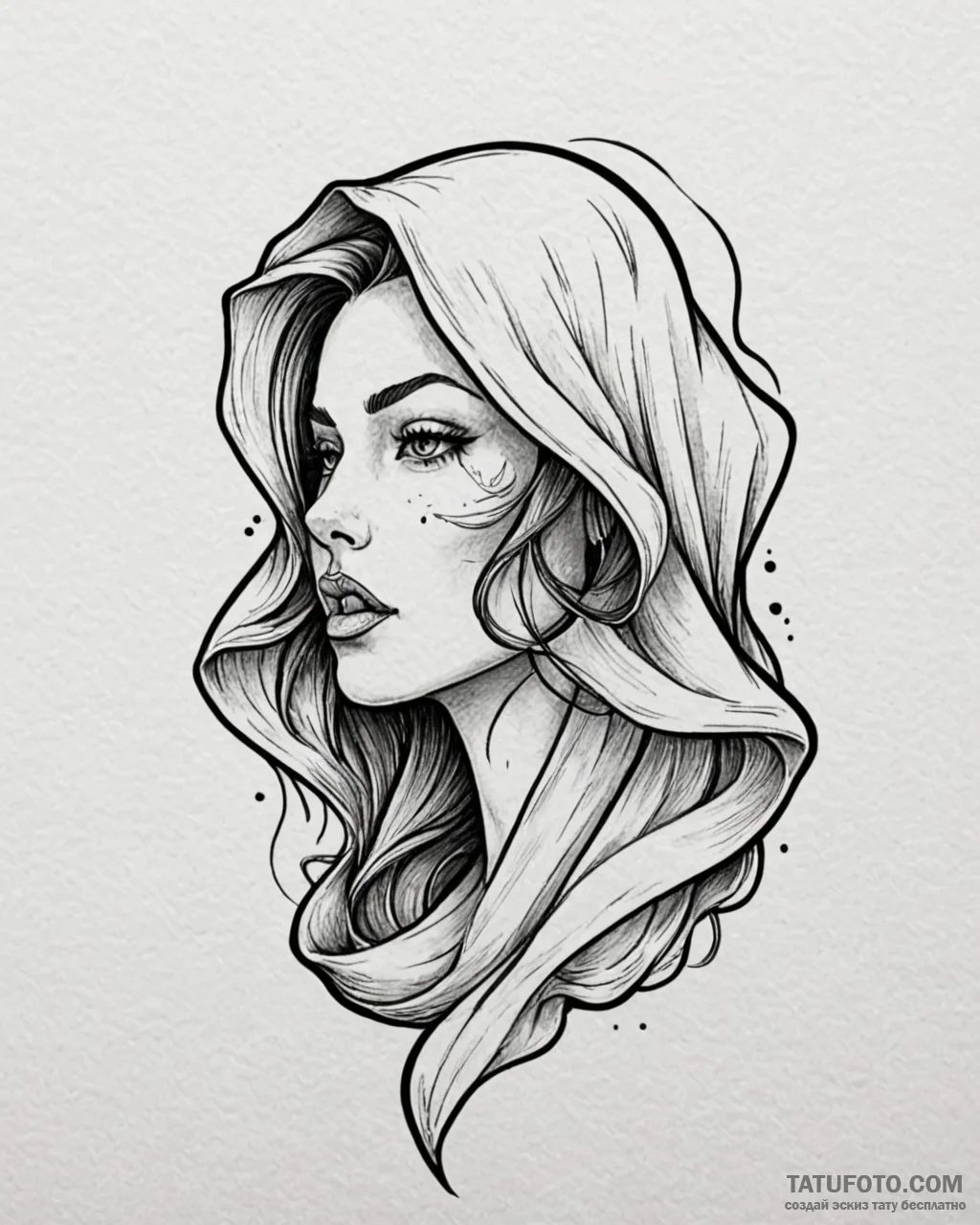 Tattoo sketch a whisper-thin veil blowing in… — эскиз тату (№1752991820_0, 20.07.2025 06:10) — Tatufoto.com