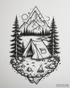 Tattoo design a small, minimalist camping sce... - эскиз тату (№1752992157_0, 20.07.2025 06:15) — Tatufoto.com