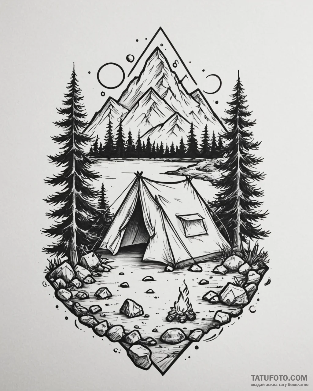 Tattoo design a small, minimalist camping sce… — эскиз тату (№1752992157_0, 20.07.2025 06:15) — Tatufoto.com