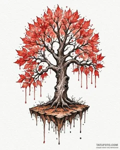 A watercolor sketch of the weirwood tree with... - эскиз тату (№1752992497_0, 20.07.2025 06:21) — Tatufoto.com