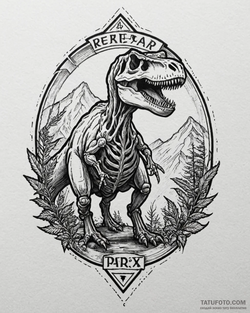 A minimalist linework tattoo of the t-rex ske... - эскиз тату (№1752992668_0, 20.07.2025 06:24) — Tatufoto.com