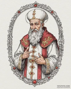 St. nicholas, ink illustration for tattoo, on... - эскиз тату (№1752992920_0, 20.07.2025 06:28) — Tatufoto.com