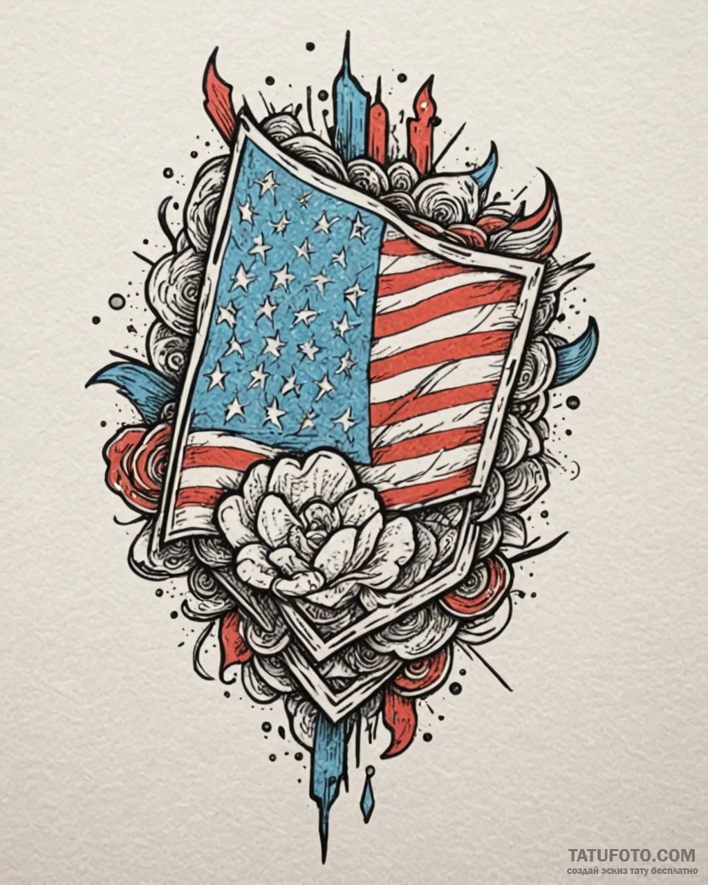 Flag, tattoo drawing outline, new school tatt... - эскиз тату (№1752993595_0, 20.07.2025 06:39) — Tatufoto.com