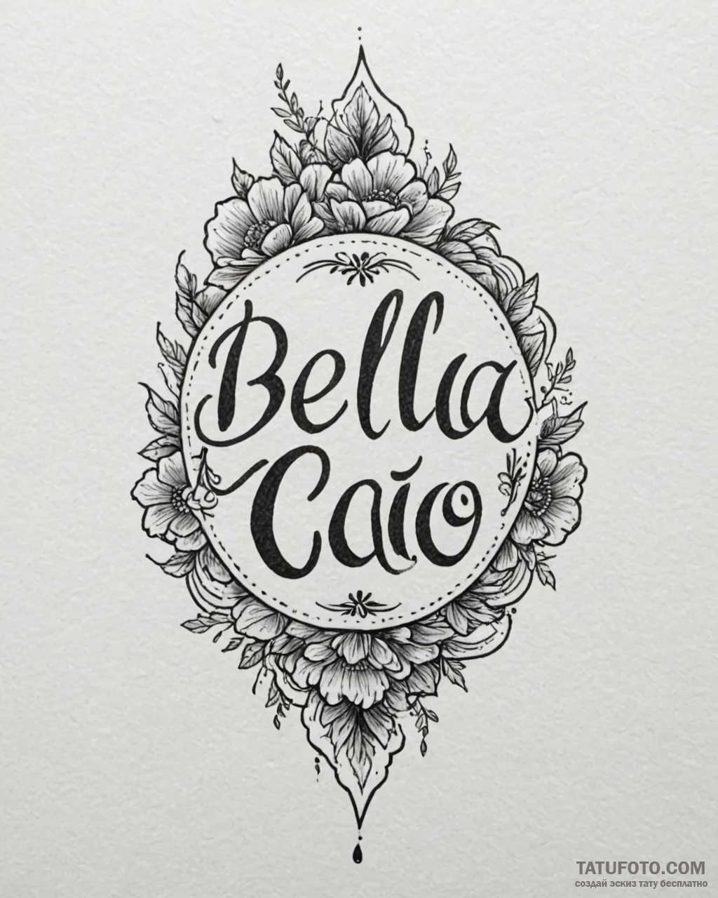 A chicano lettering tattoo of "bella ciao",,... - эскиз тату (№1752993932_0, 20.07.2025 06:45) — Tatufoto.com