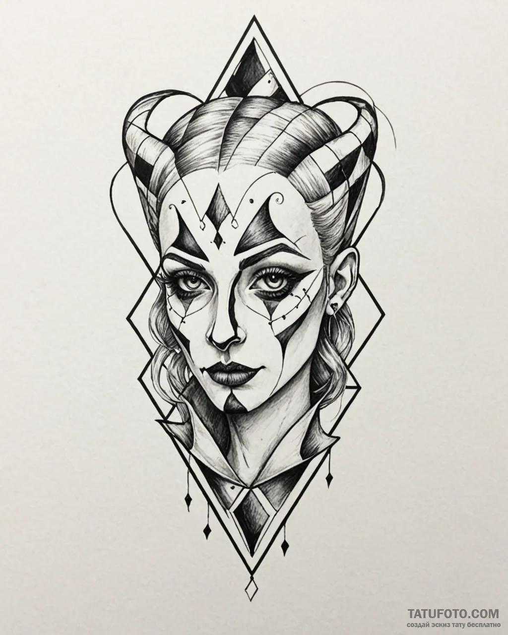 Harlequin, tattoo drawing outline, minimalist… — эскиз тату (№1752994101_0, 20.07.2025 06:48) — Tatufoto.com