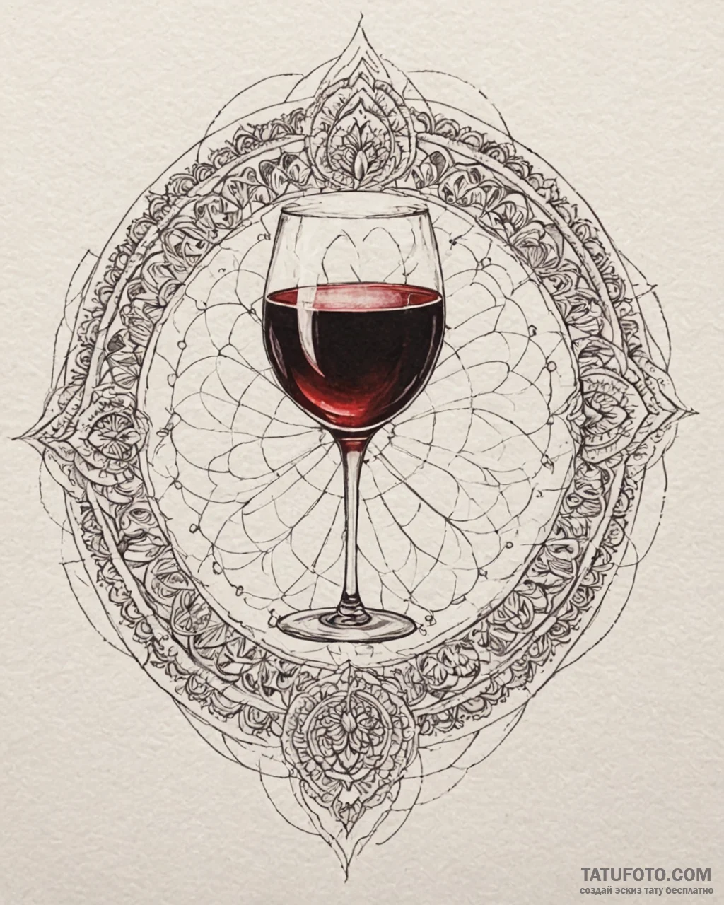 A glass of red wine being swirled, showing th... - эскиз тату (№1752994438_0, 20.07.2025 06:53) — Tatufoto.com