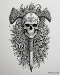 Tattoo sketch a barbarian's axe with a skull... - эскиз тату (№1752994607_0, 20.07.2025 06:56) — Tatufoto.com