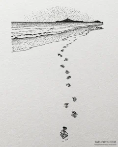 A shot of a deserted beach with footprints le... - эскиз тату (№1752994776_0, 20.07.2025 06:59) — Tatufoto.com