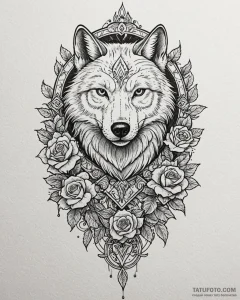 A sketch style tattoo of a wolf and a falcon,... - эскиз тату (№1752994945_0, 20.07.2025 07:02) — Tatufoto.com