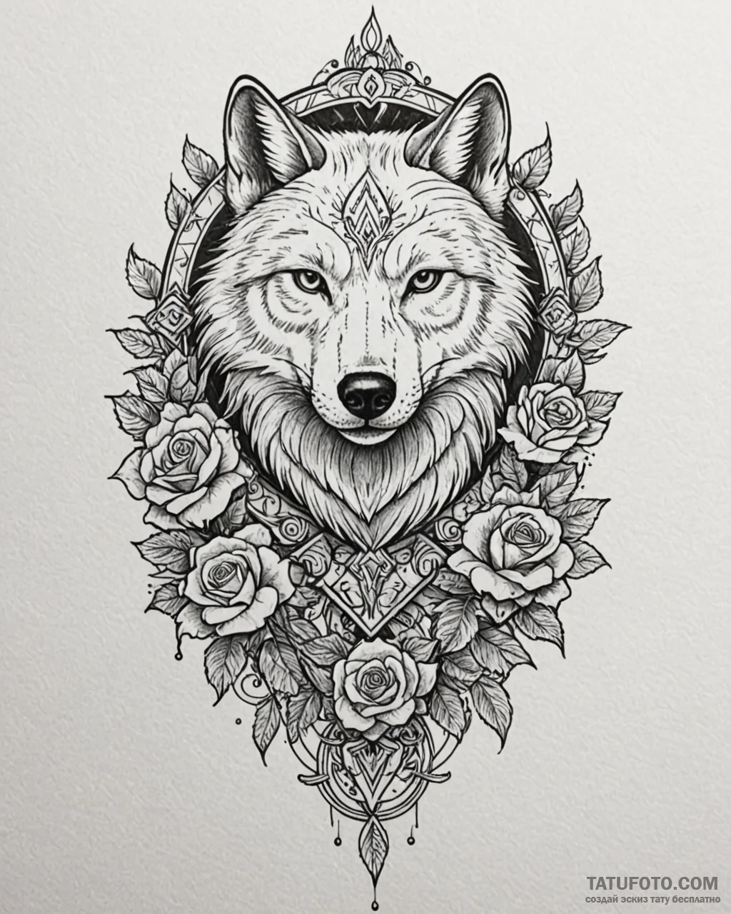 A sketch style tattoo of a wolf and a falcon,... - эскиз тату (№1752994945_0, 20.07.2025 07:02) — Tatufoto.com