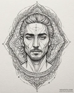 Tattoo sketch a strong, stoic profile of a ma... - эскиз тату (№1752995031_0, 20.07.2025 07:03) — Tatufoto.com