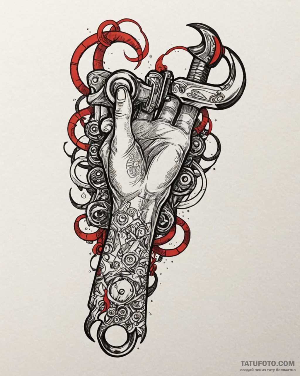 Tattoo design a stylized cybernetic hand hold... - эскиз тату (№1752995285_0, 20.07.2025 07:08) — Tatufoto.com