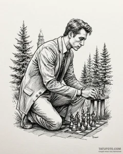 A person playing chess in a park, deeply conc... - эскиз тату (№1752996682_0, 20.07.2025 07:31) — Tatufoto.com