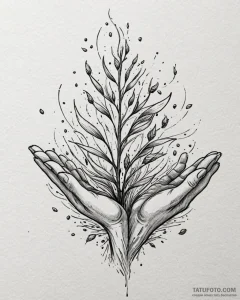 Tattoo sketch: a scene of mokosh sowing seeds... - эскиз тату (№1752997444_0, 20.07.2025 07:44) — Tatufoto.com