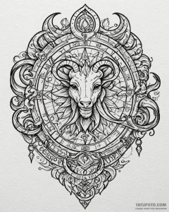 Tattoo sketch a zodiac glyph incorporated int... - эскиз тату (№1752997782_0, 20.07.2025 07:49) — Tatufoto.com
