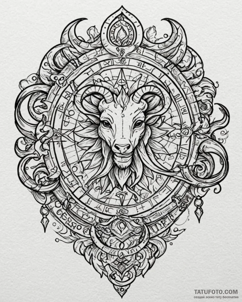 Tattoo sketch a zodiac glyph incorporated int… — эскиз тату (№1752997782_0, 20.07.2025 07:49) — Tatufoto.com