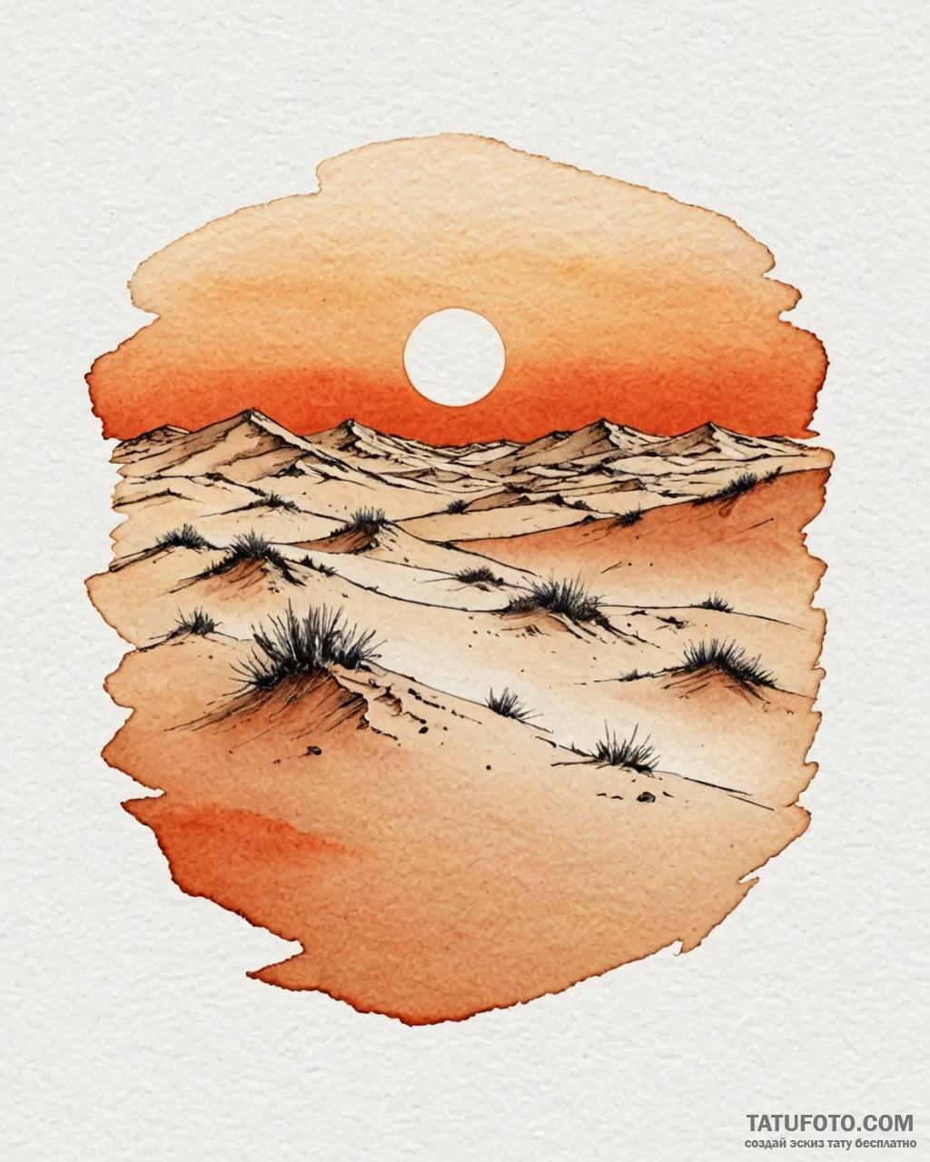 A desert landscape at sunset, the sand dunes... - эскиз тату (№1752998036_0, 20.07.2025 07:53) — Tatufoto.com