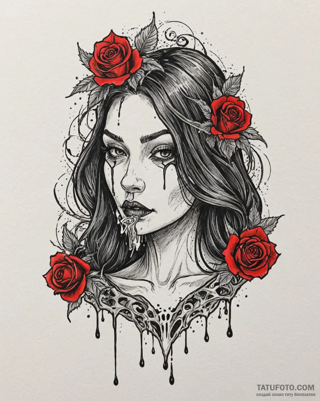 A graphic novel portrait of a beautiful but d... - эскиз тату (№1752998375_0, 20.07.2025 07:59) — Tatufoto.com