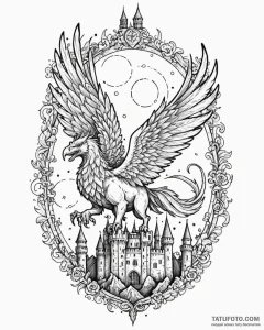 Tattoo sketch a stylized griffin flying over... - эскиз тату (№1752998544_0, 20.07.2025 08:02) — Tatufoto.com