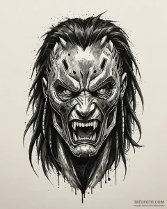 Trash polka sketch of the predator's unmasked... - эскиз тату (№1752998628_0, 20.07.2025 08:03) — Tatufoto.com