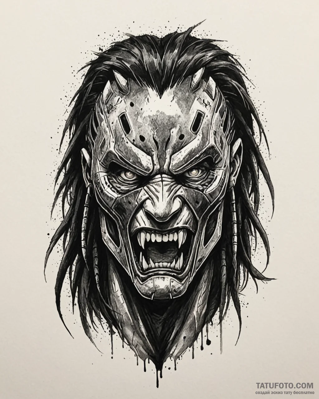 Trash polka sketch of the predator’s unmasked… — эскиз тату (№1752998628_0, 20.07.2025 08:03) — Tatufoto.com