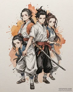 A watercolor tattoo of the main characters fr... - эскиз тату (№1752998712_0, 20.07.2025 08:05) — Tatufoto.com