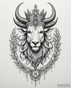 Tattoo sketch a zodiac animal head with a cla... - эскиз тату (№1752999219_0, 20.07.2025 08:13) — Tatufoto.com