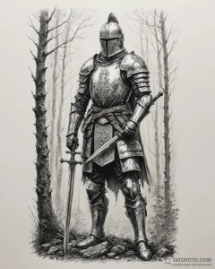 A tattoo sketch of a vityaz (slavic knight) i... - эскиз тату (№1752999640_0, 20.07.2025 08:20) — Tatufoto.com