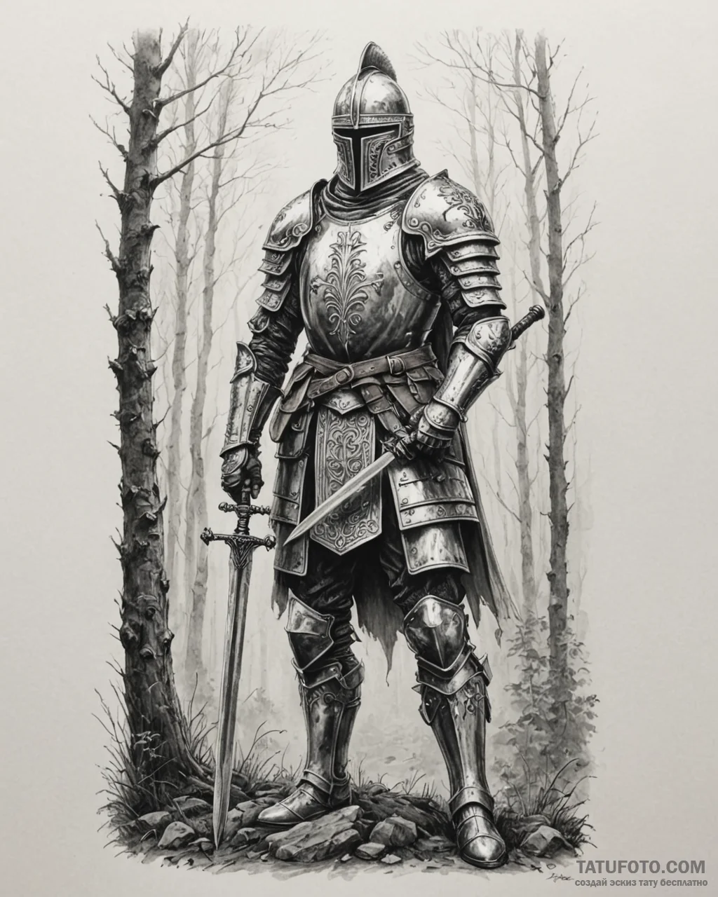 A tattoo sketch of a vityaz (slavic knight) i… — эскиз тату (№1752999640_0, 20.07.2025 08:20) — Tatufoto.com