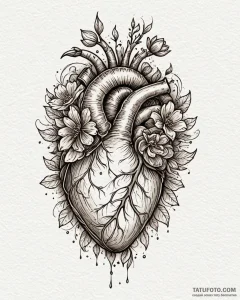 Tattoo sketch a delicate flower blooming from... - эскиз тату (№1752999726_0, 20.07.2025 08:22) — Tatufoto.com