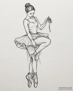 A ballerina tying the ribbons on her pointe s... - эскиз тату (№1753000316_0, 20.07.2025 08:31) — Tatufoto.com