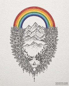 Tattoo sketch a small, stylized rainbow., ink... - эскиз тату (№1753000737_0, 20.07.2025 08:38) — Tatufoto.com