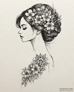 Tattoo sketch a silhouette of a woman's profi... - эскиз тату (№1753000991_0, 20.07.2025 08:43) — Tatufoto.com