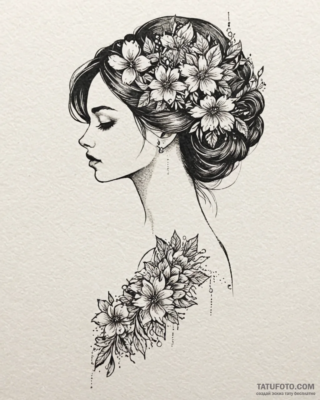 Tattoo sketch a silhouette of a woman's profi... - эскиз тату (№1753000991_0, 20.07.2025 08:43) — Tatufoto.com