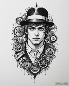 A trash polka tattoo of alex delarge from a c... - эскиз тату (№1753001162_0, 20.07.2025 08:46) — Tatufoto.com