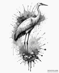 Crane, concept art for tattoo, watercolor tat... - эскиз тату (№1753001246_0, 20.07.2025 08:47) — Tatufoto.com
