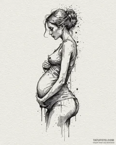 A powerful linework tattoo of a pregnant woma... - эскиз тату (№1753001415_0, 20.07.2025 08:50) — Tatufoto.com