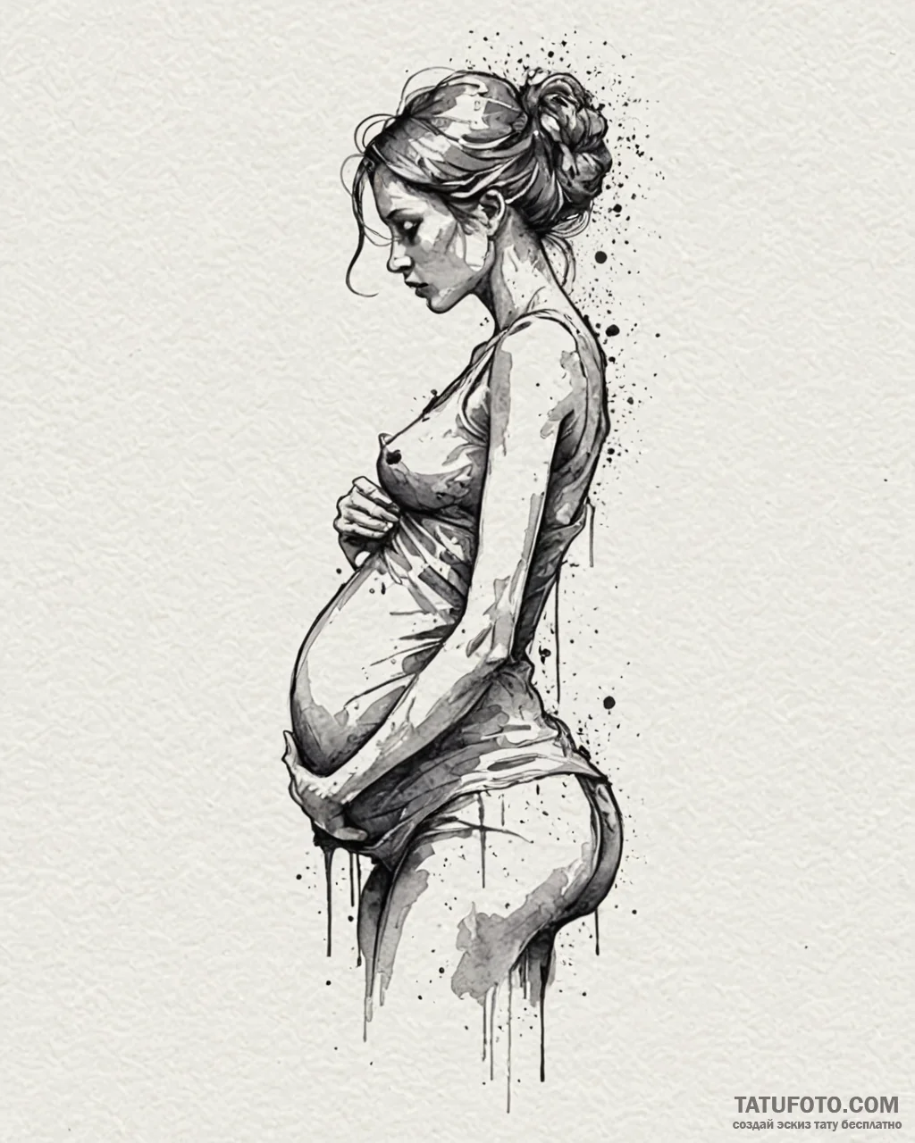 A powerful linework tattoo of a pregnant woma… — эскиз тату (№1753001415_0, 20.07.2025 08:50) — Tatufoto.com