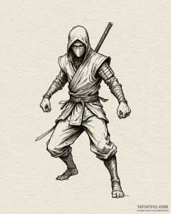 Ninja, tattoo line art, sepia tone sketch, vi... - эскиз тату (№1753002937_0, 20.07.2025 09:15) — Tatufoto.com