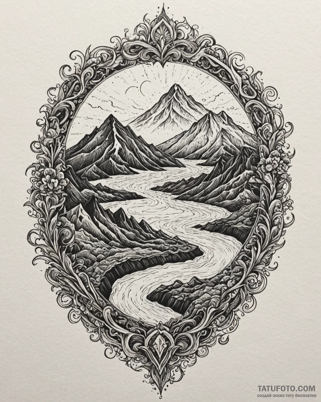 Tattoo sketch a volcanic landscape with glowi... - эскиз тату (№1753003613_0, 20.07.2025 09:26) — Tatufoto.com