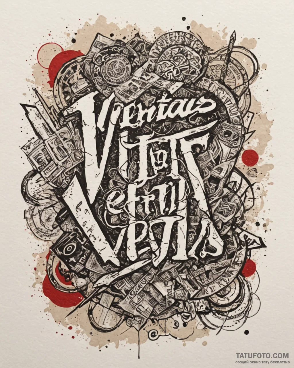 A chicano lettering tattoo of "veritas" and "... - эскиз тату (№1753003697_0, 20.07.2025 09:28) — Tatufoto.com