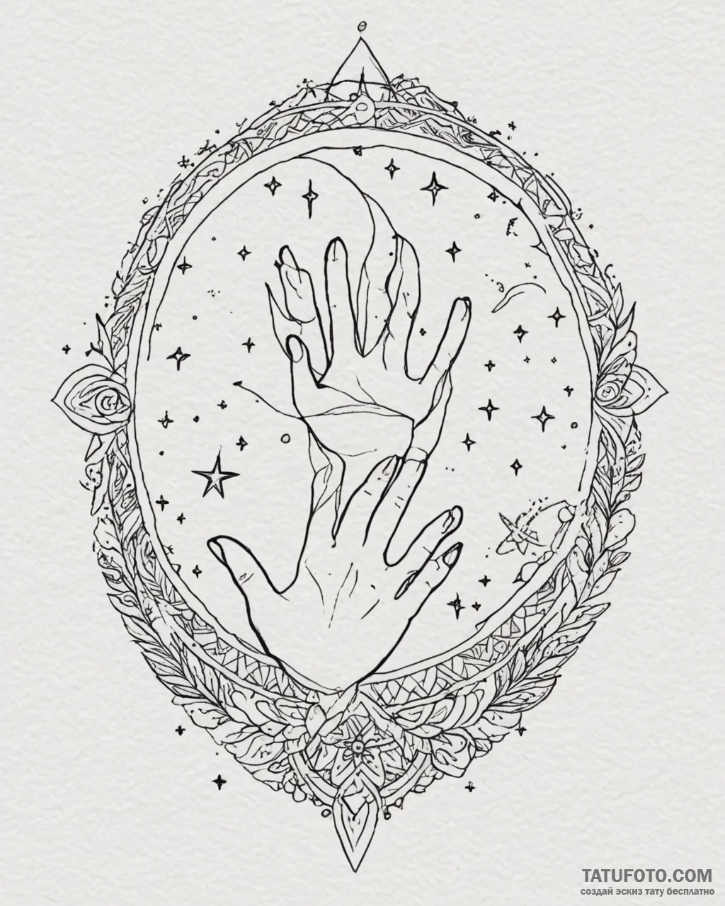 Tattoo sketch: a stylized woman's hands weavi... - эскиз тату (№1753004203_0, 20.07.2025 09:36) — Tatufoto.com