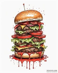 Tattoo design a 'burger' on one, 'fries' on t... - эскиз тату (№1753005943_0, 20.07.2025 10:05) — Tatufoto.com