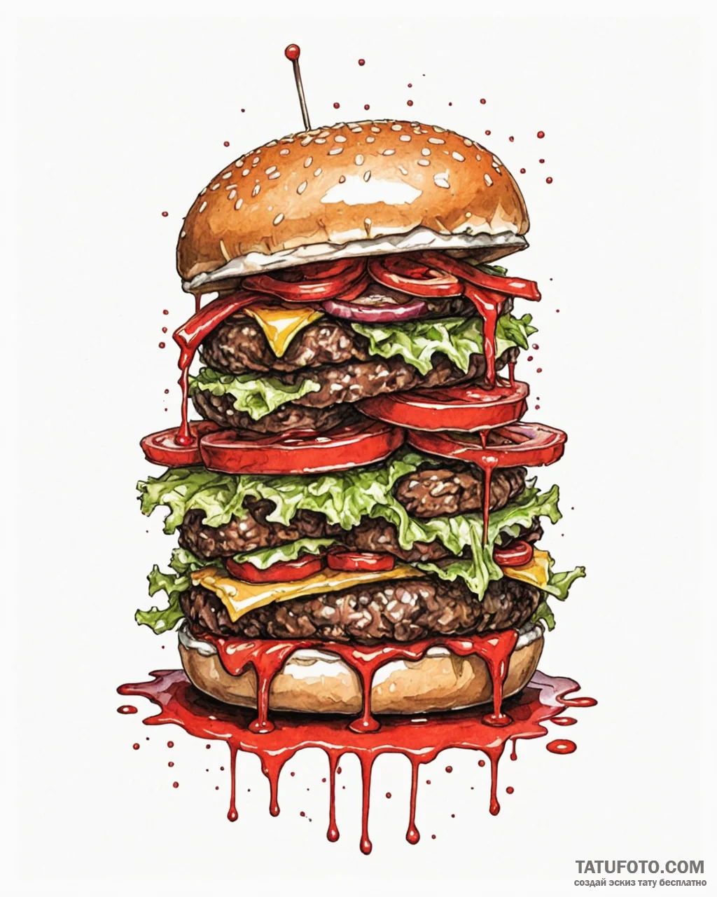 Tattoo design a ‘burger’ on one, ‘fries’ on t… — эскиз тату (№1753005943_0, 20.07.2025 10:05) — Tatufoto.com