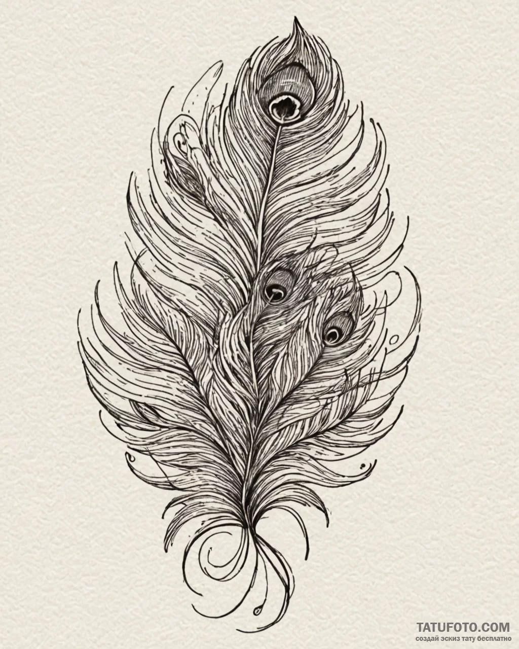 Peacock feather, ink illustration for tattoo,… — эскиз тату (№1753006875_0, 20.07.2025 10:21) — Tatufoto.com