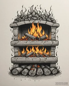 Tattoo sketch a fireplace with a cozy fire bu... - эскиз тату (№1753007044_0, 20.07.2025 10:24) — Tatufoto.com
