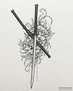 Katana, ink illustration for tattoo, on a cle... - эскиз тату (№1753007381_0, 20.07.2025 10:29) — Tatufoto.com