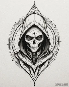 A trash polka design of a reaper from mass ef... - эскиз тату (№1753007548_0, 20.07.2025 10:32) — Tatufoto.com