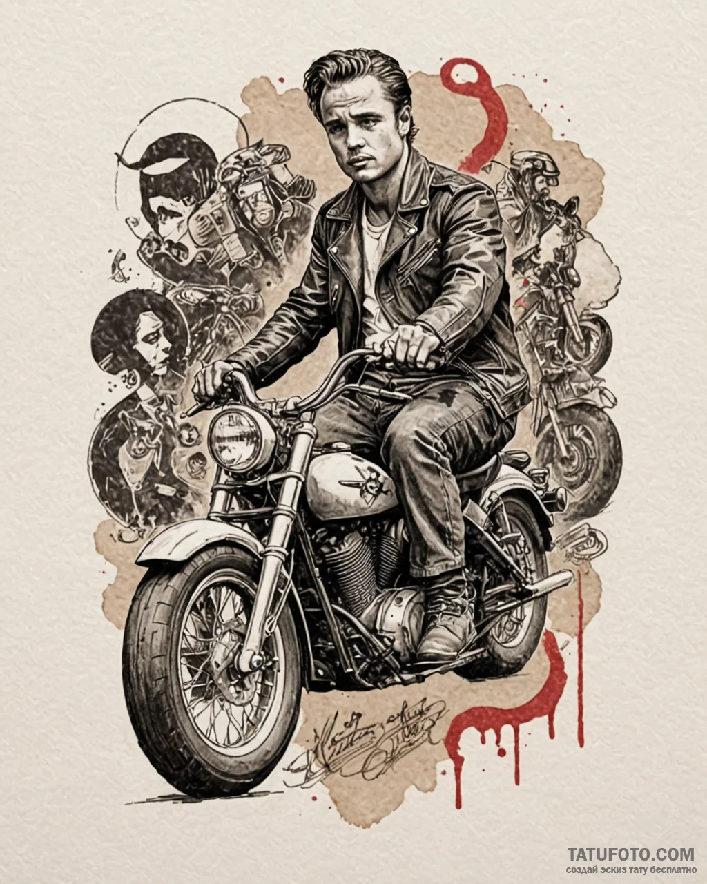 A neo-traditional tattoo of marlon brando fro... - эскиз тату (№1753007888_0, 20.07.2025 10:38) — Tatufoto.com