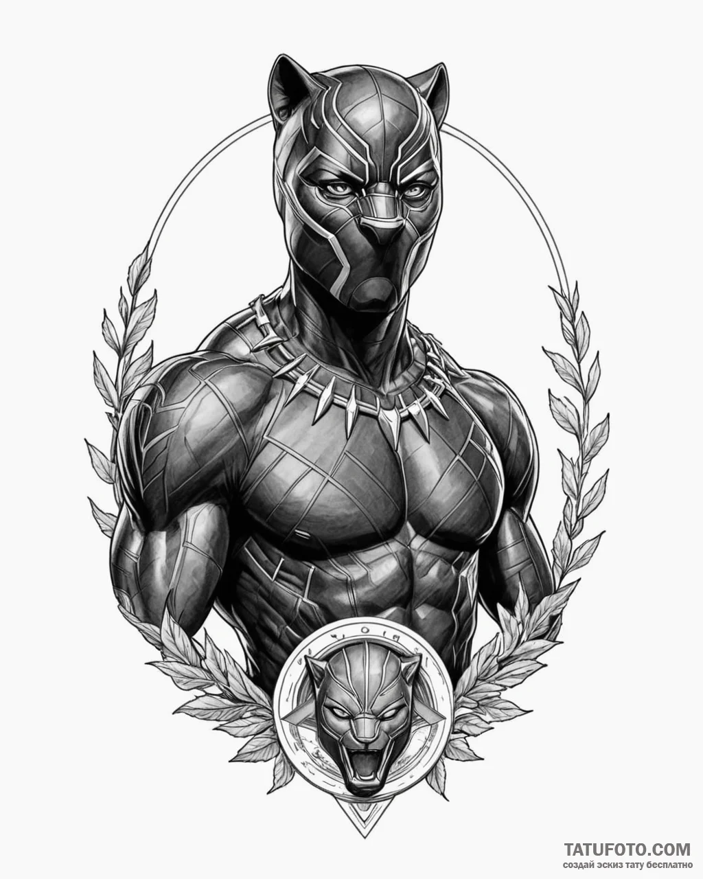 A graphic novel portrait of black panther, "w... - эскиз тату (№1753007972_0, 20.07.2025 10:39) — Tatufoto.com